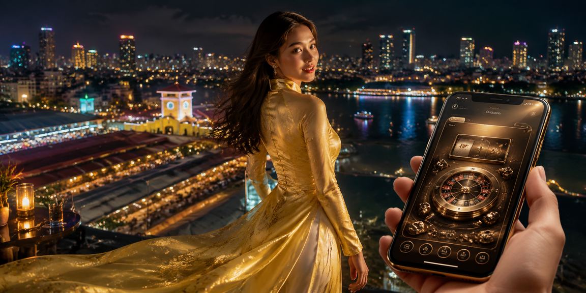 Người chơi tại TP.HCM theo dõi kèo cá cược trên điện thoại với trang phục áo dài truyền thống